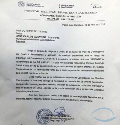 Intiman al intendente Acevedo a que entregue los 2.500 Millones de guaraníes al Concejo Local de Salud