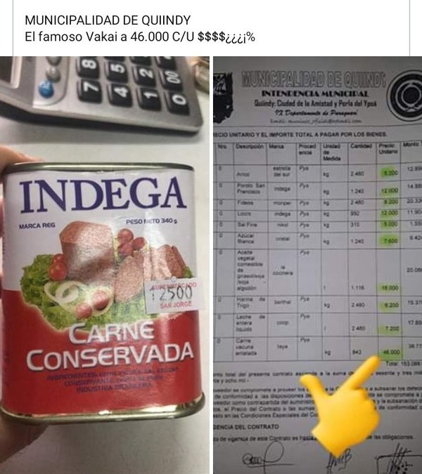 Intendente de Quiindy sobrefacturó latas de carne a G. 46.000 cada una, denuncian concejales