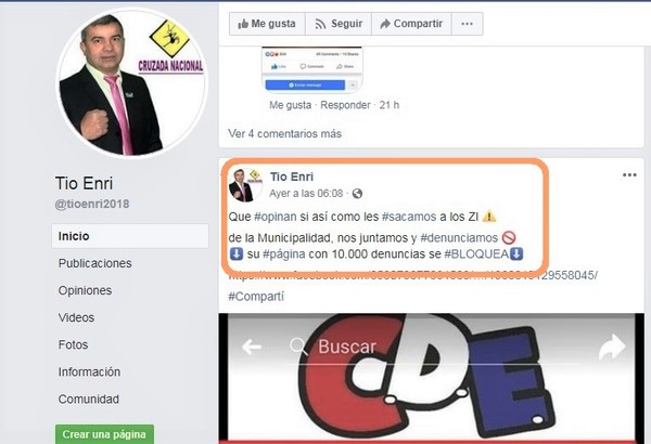 Intendente de CDE ordena “ATACAR” a quienes le CRITICAN en las redes sociales y en la prensa