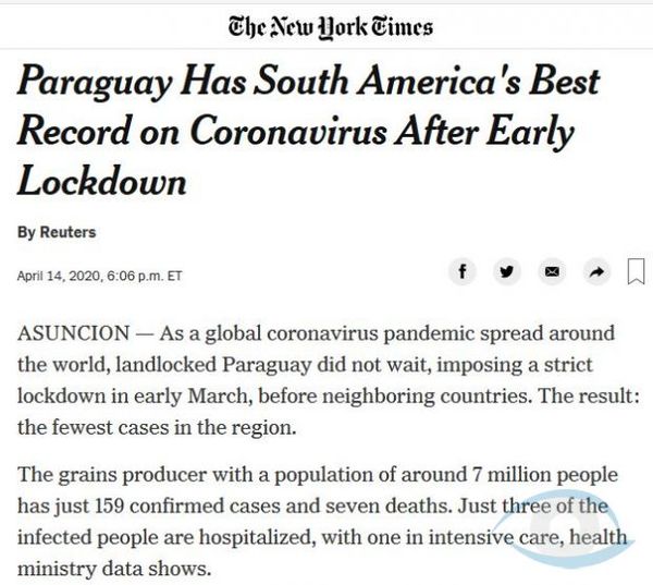 Paraguay tiene récord en baja cantidad de casos, publica The New York Times