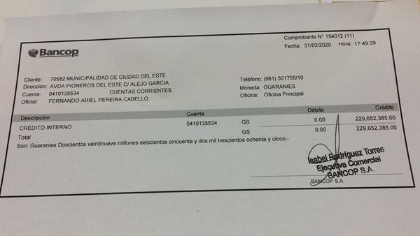 Municipalidad de CDE recibe 230 millones por intereses bancarios