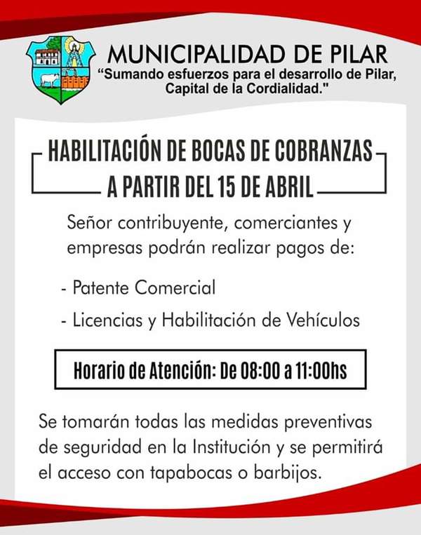 Municipalidad de Pilar habilita boca de cobranzas para contribuyentes - .::RADIO NACIONAL::.
