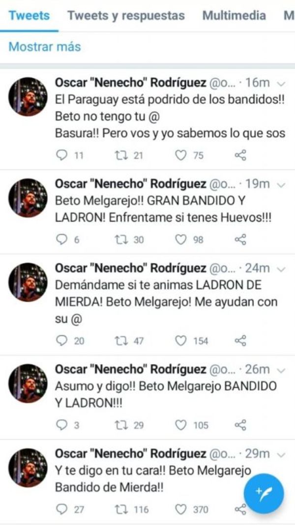 Melgarejo trata de desequilibrado a Nenecho