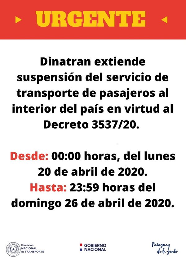 Suspensión del servicio de transporte de pasajeros del interior se extiende hasta el 26 de abril - .::RADIO NACIONAL::.