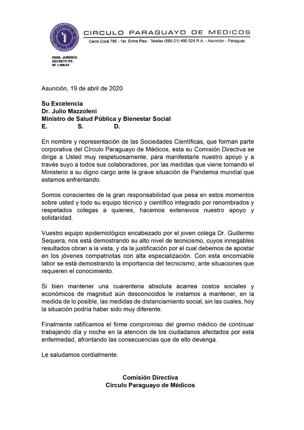Círculo Paraguayo de Médicos insta a mantener distanciamiento social - ADN Paraguayo