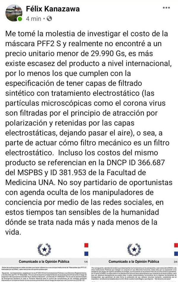 DINAC: Kanazawa justificó compra de mascarillas realizada por Melgarejo