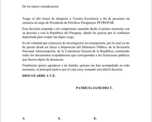 Ante evidente corrupción, renuncia Patricia Samudio de Petropar
