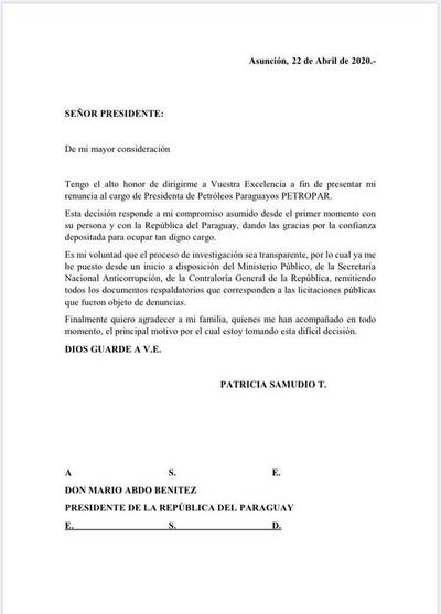Renuncia Patricia Samudio - Campo 9 Noticias