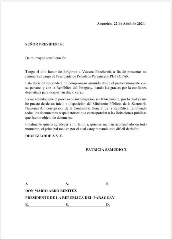 Renuncia Patricia Samudio - Campo 9 Noticias