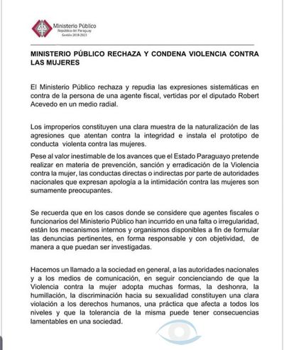 Ministerio Público rechaza y condena violencia contra las mujeres