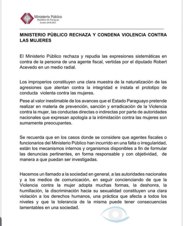 Ministerio Público rechaza y condena violencia contra las mujeres