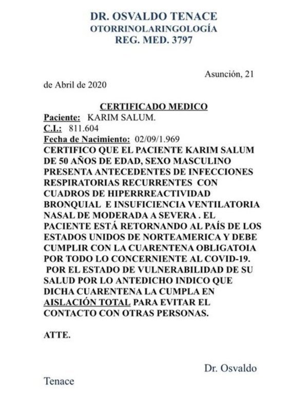 La versión de karim Salum: dice que no violó la cuarentena y niega vínculo con Quiñónez