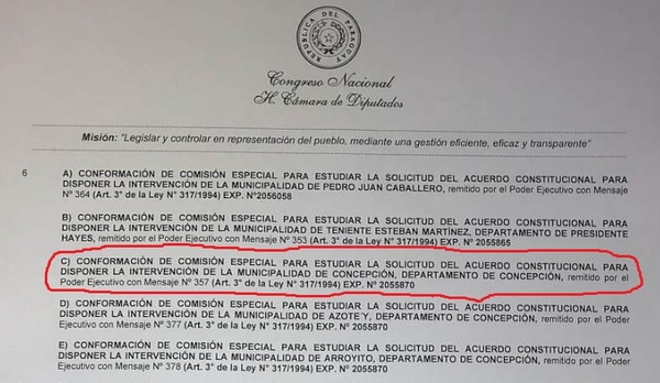 Pedido de intervención de la Municipalidad de Concepción será tratado en sesión extra | Radio Regional 660 AM