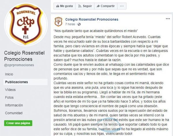 Robert Acevedo: Nos quitaste tanto que acabaste quitándonos el miedo