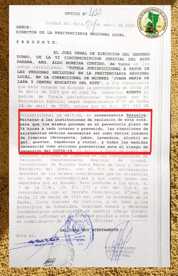 COVID-19: Juez emplaza a autoridades a brindar atención médica e insumos de limpieza a reos - ADN Paraguayo