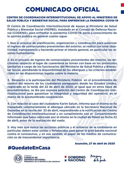 Salum cumplió protocolo y no violó cuarentena - ADN Paraguayo