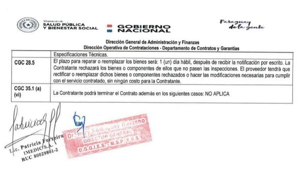 Contrato establece un día de plazo para reemplazar camas rechazadas