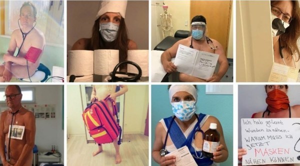 Médicos posan desnudos denunciando la falta de equipos de protección ante la pandemia