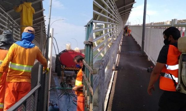 Desinfectan Puente de la Amistad