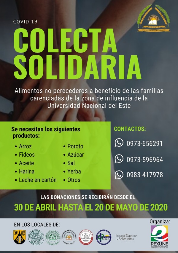 Extensionistas de la UNE organizan colecta de alimentos para familias carenciadas