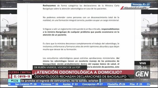 HOY / Odontólogos rechazan declaraciones de Carla Bacigalupo, ministra de Trabajo, sobre la atención domiciliaria
