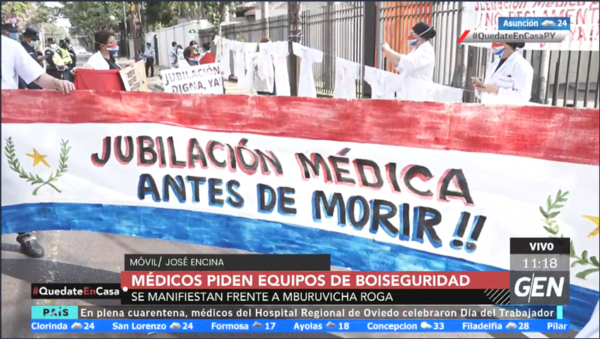 Médicos se manifiestan pidiendo equipos de bioseguridad y jubilación digna