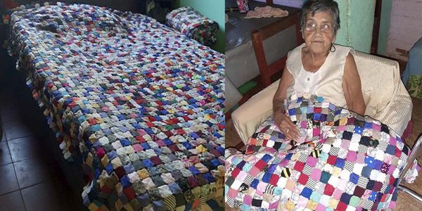 Mujer de 92 años pone en venta colcha artesanal