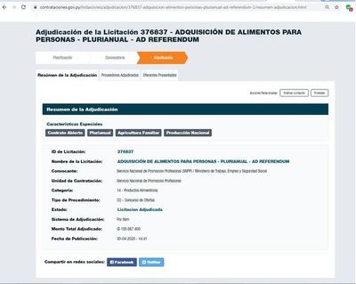 MTESS dice que ya canceló adjudicación para provisión de alimentos al SNPP - Nacionales - ABC Color