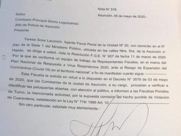 Fiscala pide a la policía controlar peluquerías