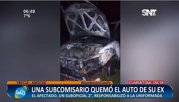 Subcomisaria quemó auto de su expareja en Ybycuí, denuncian