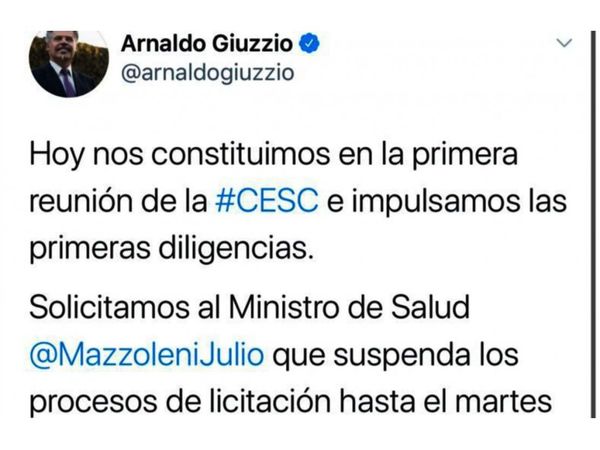 Giuzzio pidió que las licitaciones en Salud queden suspendidas