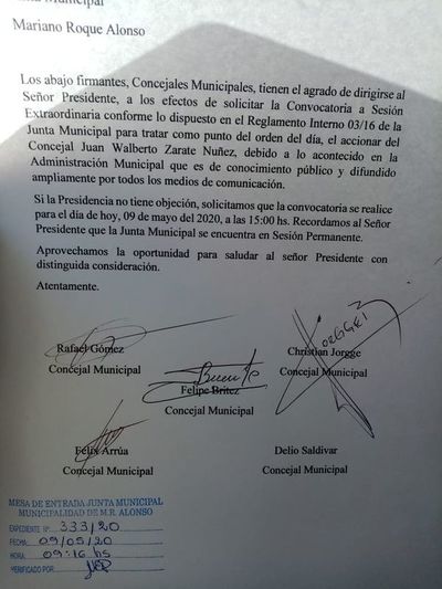 Junta Municipal de MRA tratará hoy caso Walberto Zárate - Nacionales - ABC Color