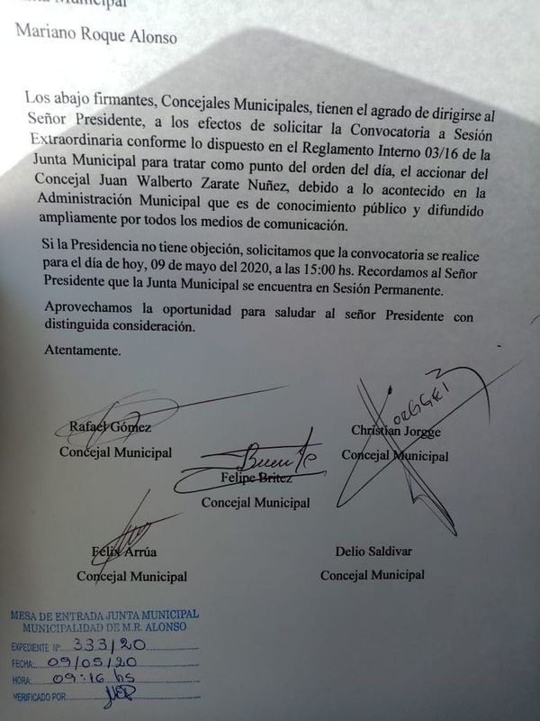 Junta Municipal de MRA tratará hoy caso Walberto Zárate - Nacionales - ABC Color