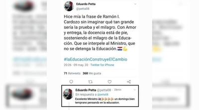 HOY / Petta responde su propio tweet y se felicita a sí mismo por "pensar en la educación"