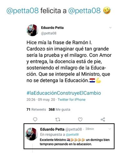 Eduardo Petta se autofelicita en redes sociales por trabajar incluso domingos