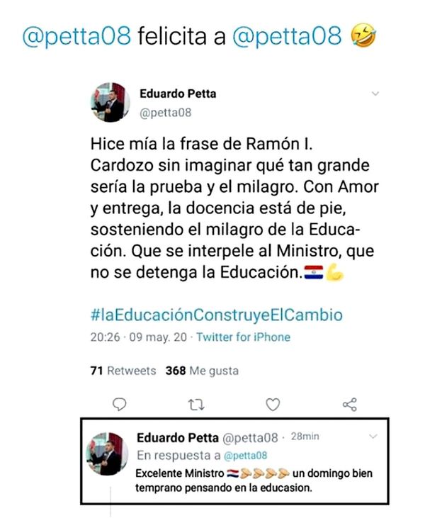 Eduardo Petta se autofelicita en redes sociales por trabajar incluso domingos
