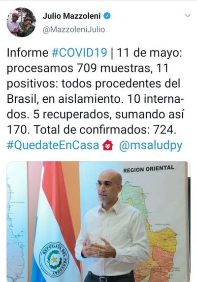 Lunes con 11 positivos, todos de Brasil, de 709 muestras
