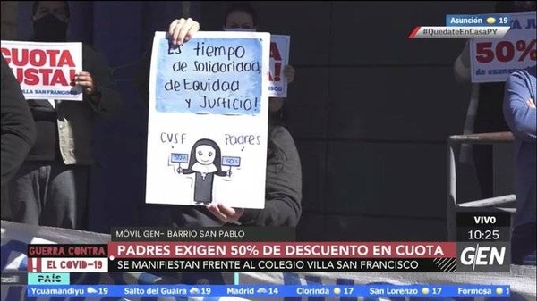 HOY / Manifestación pacífica de padres del Colegio Villa San Francisco en Barrio San Pablo, exigen descuento del 50% en las cuotas