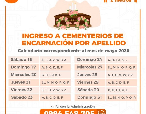 Encarnación: establecen visitas al cementerio por apellidos