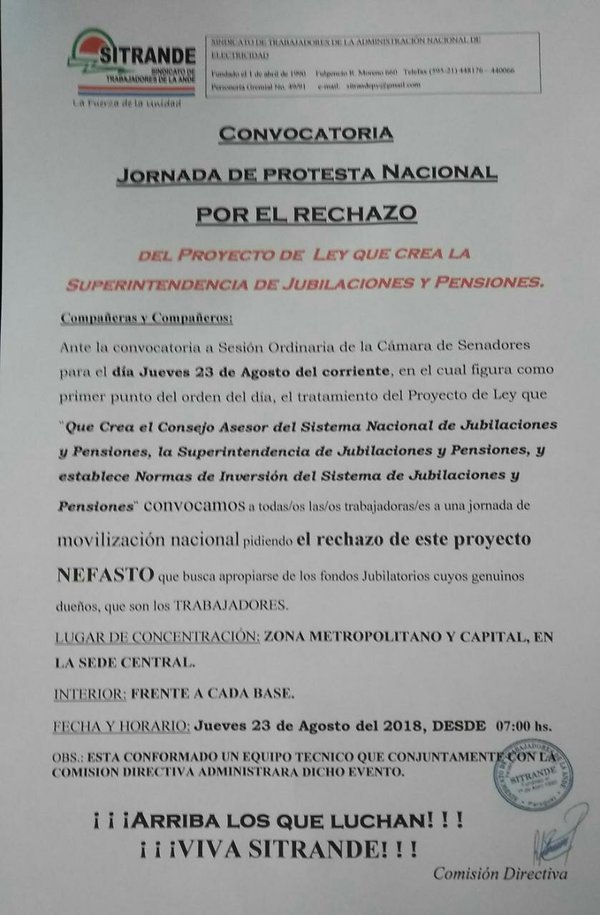 SITRANDE convoca a jornada de Protesta - Campo 9 Noticias