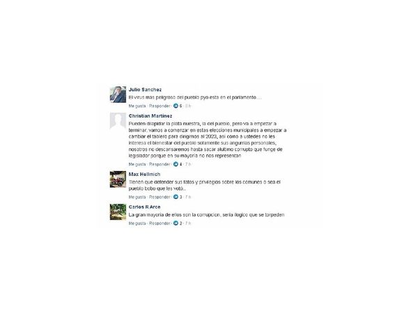 Usuarios de las redes manifiestan su reacción contra actitud de legisladores