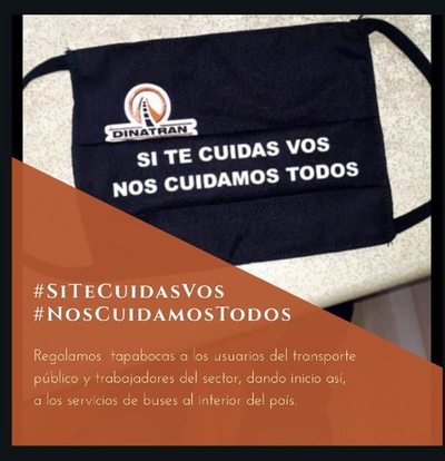 Dinatran regala tapabocas a usuarios del transporte público