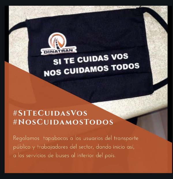 Dinatran regala tapabocas a usuarios del transporte público