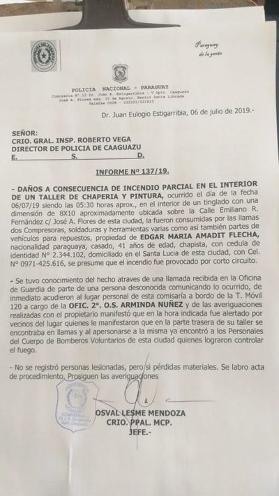 Incendio consume totalmente un taller en Campo 9 - Campo 9 Noticias