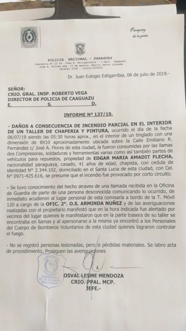 Incendio consume totalmente un taller en Campo 9 - Campo 9 Noticias