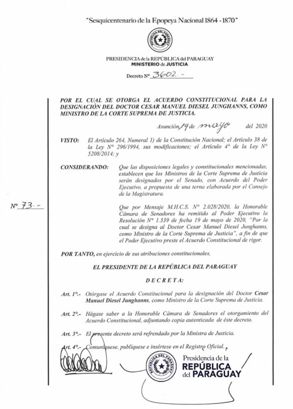 Ejecutivo otorga Acuerdo Constitucional para designación del nuevo ministro de la Corte - .::RADIO NACIONAL::.