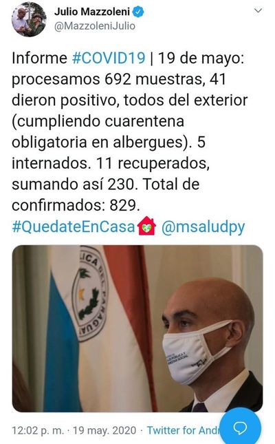 Suman 829 los casos confirmados en el país