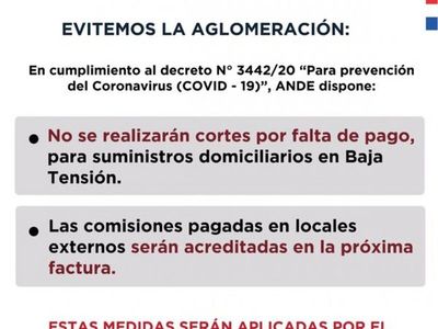 Por la peste, ANDE no cortará la luz a morosos