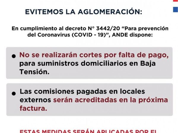 Por la peste, ANDE no cortará la luz a morosos