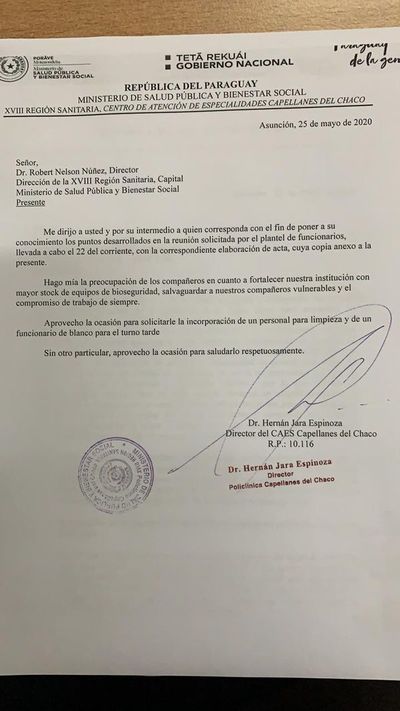 Funcionarios del policlínico Capellanes del Chaco son obligados a trabajar sin insumos